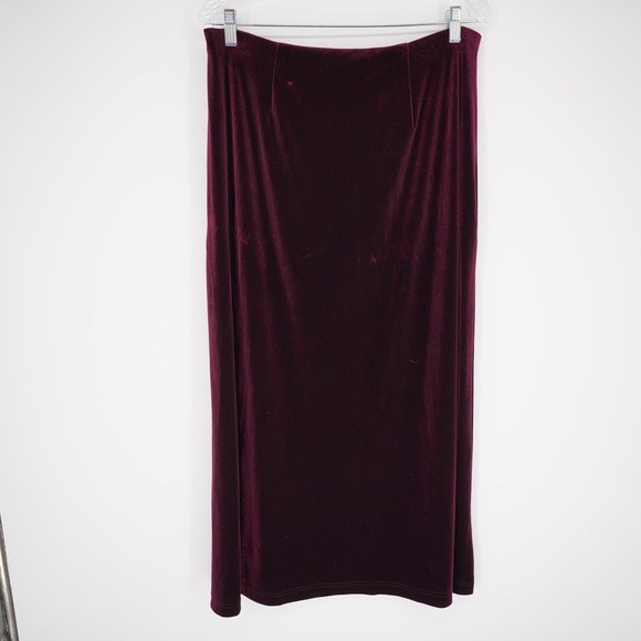 Vintage Womens Y2K Purple Velvet Midi Skirt L Holiday Party Whimsigoth Stretch - Picture 2 of 11